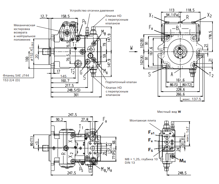 A4VG90 Гидронасос аксиально-поршневой BOSCH REXROTH A4VG90EZ1DX/32R-NZF02F071FP-S ( R902247365 ) 52528862 для Manitou